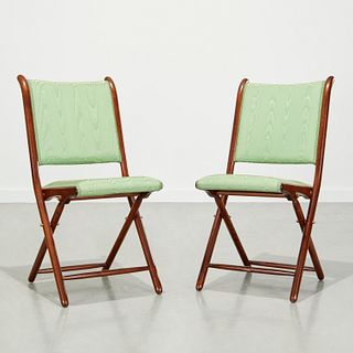 Pair Campaign style mahogany folding chairs