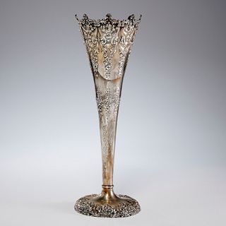 American sterling repousse trumpet vase