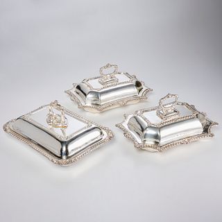 (3) English silver plate covered serving dishes