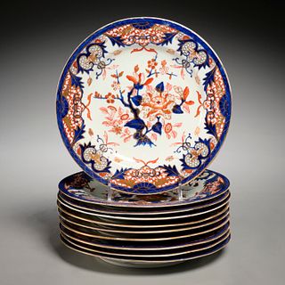 Set (10) Antique Derby Imari porcelain plates