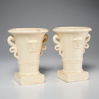 Pair San Marco (attrib) creamware Medusa urns