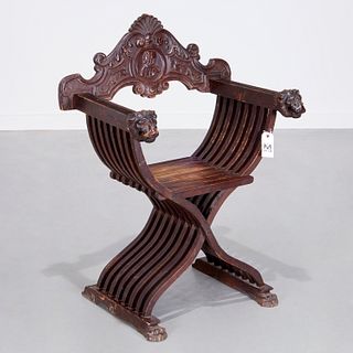 Italian carved walnut Savonarola chair