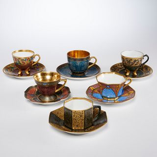 (6) Continental painted demitasse cups and saucers