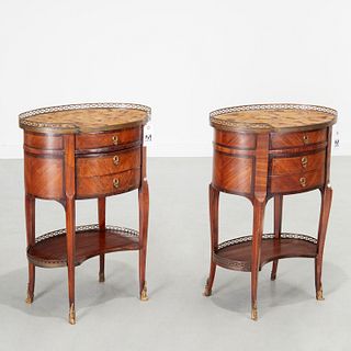 Pair Louis XV style marble top commodes