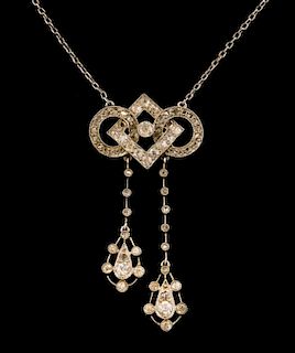 Edwardian diamond negligee pendant, in white gold  milgrain setting