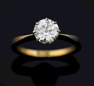 Single stone diamond ring, round brilliant cut diamond weighing approximately 1.17 carats in an eight claw setting. mounted i