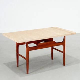 Danish Modern teak & travertine coffee table