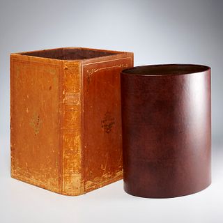 (2) Leather-covered wastebaskets