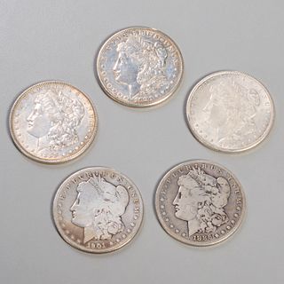 (5) Morgan silver dollars, 1886 - 1921