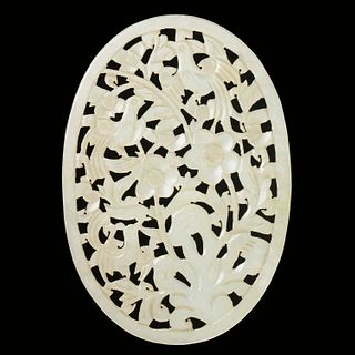 Chinese celadon jade carved oval plaque