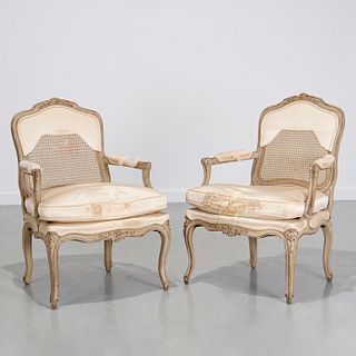 Pair Louis XV style painted fauteuils
