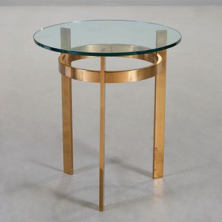 Modernist solid brass bar & plate glass side table