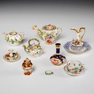 Group miniature porcelains, incl. floral encrusted