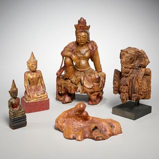 (5) antique & vintage Asian carved wood figures