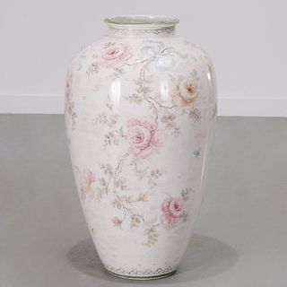 German floral glazed pottery floor vase
