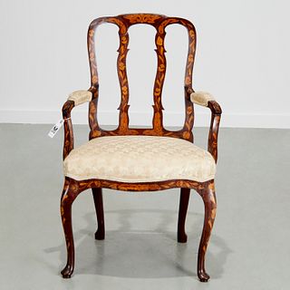 Dutch Rococo marquetry inlaid armchair