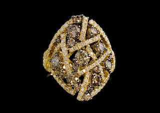 Diamond dress ring, set with smoky colour diamonds and white diamonds in 18 ct yellow gold.