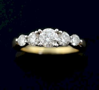 Five stone diamond ring, graduated round brilliant cut diamonds, the centre diamond weighing approximately 0.60 carat, mounte