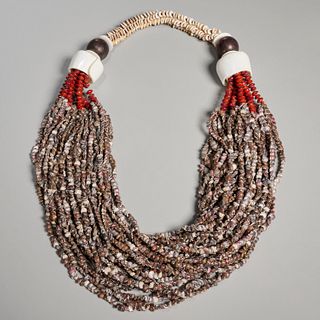Large multistrand tribal style shell necklace