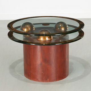 Modernist wood and glass side table