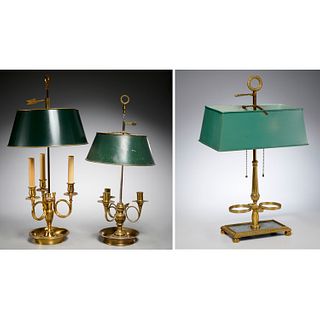Group (3) French bouillotte table lamps