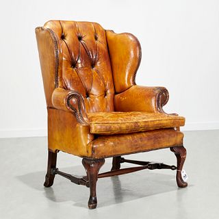 Chesterfield leather upholstered wing chair