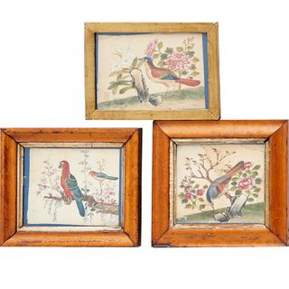 (3) Chinese Export avian pith paintings