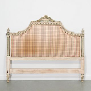Louis XVI style painted and upholstered headboard