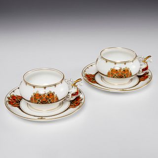 Pair Kornilov porcelain demitasse cups and saucers