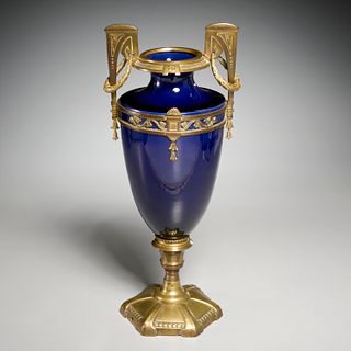 Sevres style bronze mounted cobalt porcelain vase