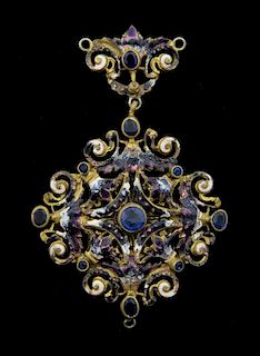 Enamel and blue paste Austro-Hungarian gilt metal pendant C1900