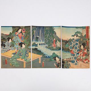 Utagawa Yoshiiku, Japanese woodblock triptych