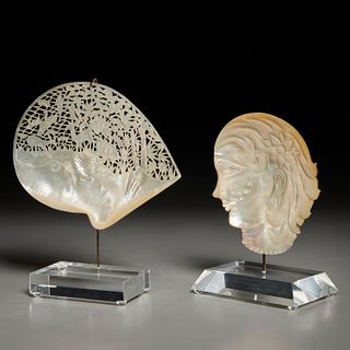(2) Chinese mother-of-pearl shell carvings