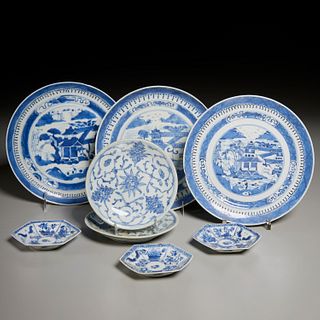 Group (8) Chinese blue & white porcelain dishes