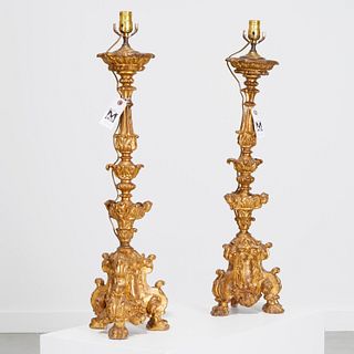 Pair Italian Baroque style giltwood lamps