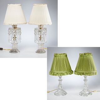 (2) Pairs glass luster & candlestick boudoir lamps