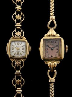 Two ladies gold bracelet watches, 9 ct