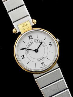 Ladies Van Cleef & Arpels stainless steel and gold watch, 'la collection'  white dial signed Van cleef & Arpels Paris with a 