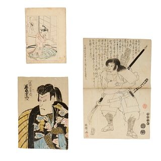 (3) Japanese original woodblock drawings