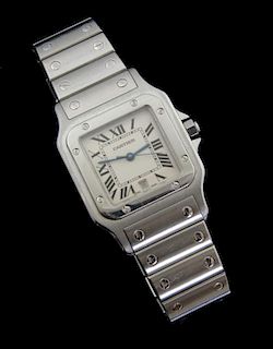 Gentleman's Cartier Santos stainless steel watch, reference 1564, silver dial with Roman numerals & inner minute track, secre