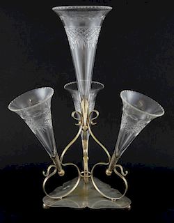 Early 20th century silver plated and cut glass epergne  42cm