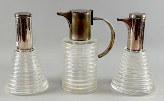 Arnolfo di Cambio Italian glass and Silver plated cocktail set, the tallest jug 30.5 cm