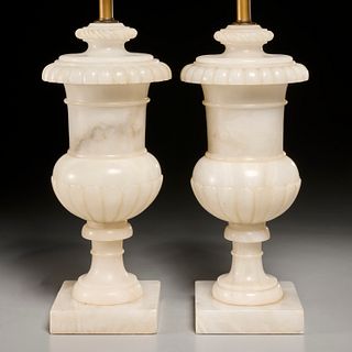 Pair Italian carved alabaster urn lamps