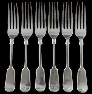 Set of six George V silver fiddle pattern dessert forks, by Joseph Rodgers & Sons, Sheffield, 1921, 11oz, 342g,