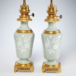 Pair French pate-sur-pate table lamps