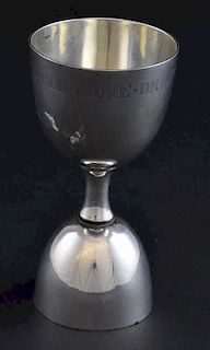Modern silver shot and double shot measuring cup, by Wakely & Wheeler, London, 1962, 3.6oz, 113g,