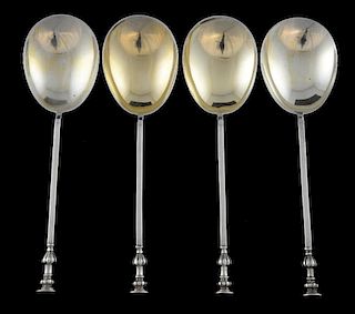 Set of four Edward VII silver seal top spoons with gilded bowls, by R H Halford & Sons, London, 1907, 7.5oz, 233g,