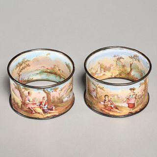 Pair antique Vienna enamel napkin rings