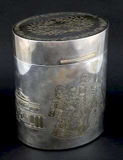 Garrard & Co. silver humidor of oval section 'To commemorate the centenary of the birth of Sir Winston Spencer Churchill 1874