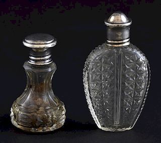 George V cut class and silver mounted scent bottle, Chester, 1911, and another, London, 1930,